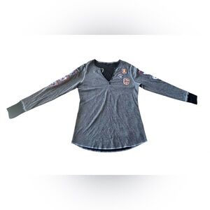 Alp N Rock Ski Patch Henley Top Gray Long Sleeve Aspen Vail Whistler Size L